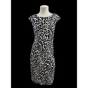 ALK Women's 14 Catherine Malandrino Cheetah Asymmetrical Ruched Sheath Dress EUC